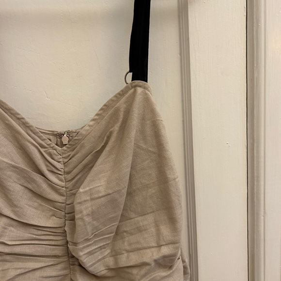 ATSU SIZE 8 BEIGE RUCHED TORSO STRAPPY LINEN MIDI DRESS. Worn once. - Picture 7 of 12